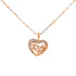 A beautifully heart-shaped pendant featuring a border of zirconia CZ hangs from a two-tone rose gold-filled mariner link chain. Elegantly designed within the heart, the word "love" enhances this stunning Love and Rose Necklace.