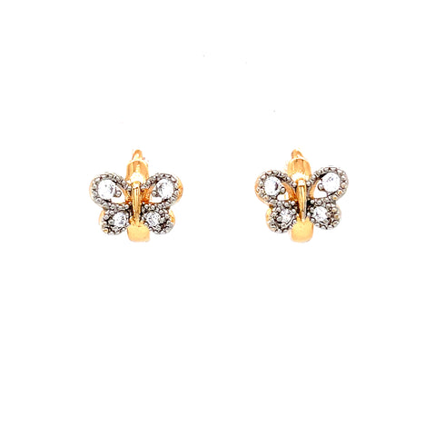 A pair of Butterfly and Zirconia stones Huggies earrings, crafted in rose gold filled metal.