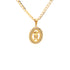 The Daughter girl Pendant Necklace features an intricate 14k gold-filled pendant of a religious figure. The oval-shaped pendant is bordered with sparkling stones, and the medium-length, textured Cuban link chain complements the design effortlessly. Perfect for Mother's Day, this necklace comes with an 18-inch chain.