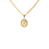 The Daughter Girl Pendant Necklace for Mother's Day features an elegant Cuban curb link chain with an oval pendant that boasts an intricate design. This 14k gold-filled necklace is adorned with clear gemstones surrounding a central motif, and it is beautifully showcased against a plain white background.