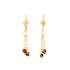 Behold the Goldstone Aventurine Dangle Earrings, adorned with intricate lever-back clasps. Each earring elegantly features two delicate chains culminating in brown gem-like beads, gracefully cascading down. The luxurious 14k gold-filled finish enhances their charm against a simple white backdrop.