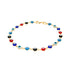 Explore the charm of the Multicolor Evil Eye Charm Bracelet, crafted with 14k gold-filled links. This elegant piece includes small, round beads in light blue, red, dark blue, black, and white, each displaying an eye design for spiritual protection. It is completed with a petite clasp for secure wear.