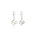 Love word Huggie drop earrings in white gold filled, showcasing dangling "LOVE" letters. Each earring features a minimalist hoop with the word "LOVE" inscribed beneath it in a bold, modern font, offering a sleek and contemporary design.