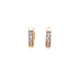 The Huggies Earrings, beautifully crafted in rose gold-filled metal, feature four square-cut cubic zirconia stones arranged in a vertical line along the front against a plain white background.