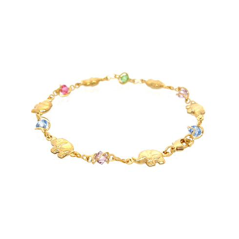 The Elephant Charms and Multicolor Birthstone Crystal Beads Bracelet, crafted in 14k gold filled material, features a captivating design of alternating elephant charms and vibrant crystal beads. This Lucky Charm Bracelet combines elegance with a sense of spiritual protection, making it an ideal accessory for any event.