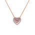 The Infinite Love Heart Pendant Zirconia Stones Rose Gold filled Necklace showcases a captivating heart-shaped design crafted from 14K rose gold-filled metal, featuring three concentric hearts embellished with sparkling zirconia stones and suspended gracefully on a delicate chain against a pristine white background.