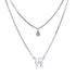 Two delicate silver necklaces on a white background. The top features a small round crystal pendant, while the bottom displays the Platinum Filled Love Pendant Stacked Necklace, showcasing a platinum-filled "LOVE" pendant with the heart replacing "O." Both are lead and nickel-free for safe and stylish wear.