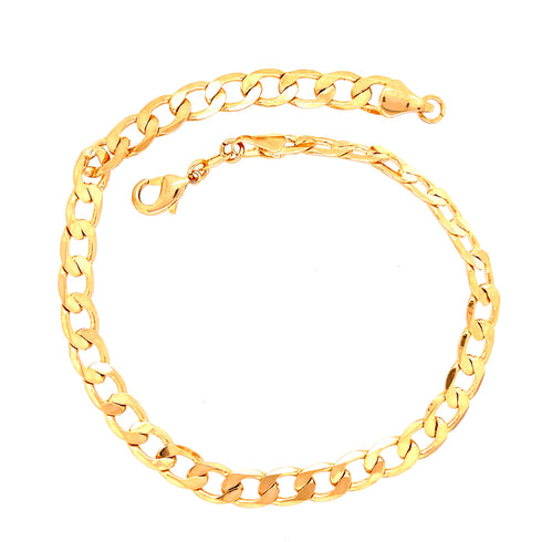 The Anklet Bracelet Cuban Link Chain, measuring 26cm in length and 6mm in width, showcases interlocking polished oval links with a lobster clasp closure. Set against a white background, this skin-friendly luxury piece reflects the elegance of a classic Cuban link chain anklet with its shiny 14k gold-filled finish.