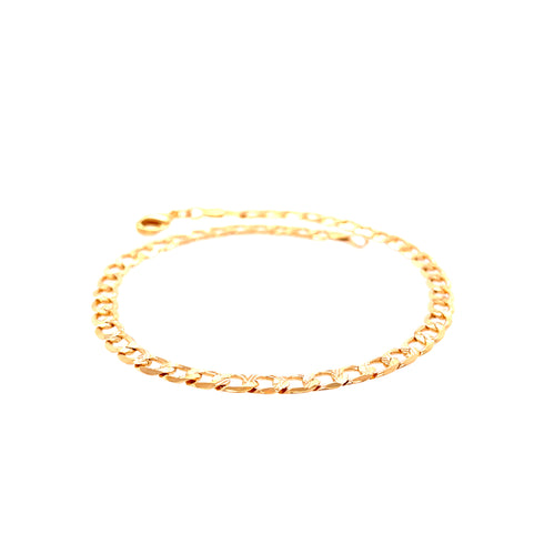 A stunning 14k gold-filled anklet bracelet featuring diamond-cut Cuban curb links and a lobster clasp, elegantly displayed on a white background.
