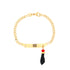 The Black Figa Hand Charm Baby Bracelet combines spiritual protection with style, showcasing a rectangular plain plate on a 14k gold-filled Cuban curb chain link. The standout feature is the striking black figa hand charm paired with a vibrant red bead.