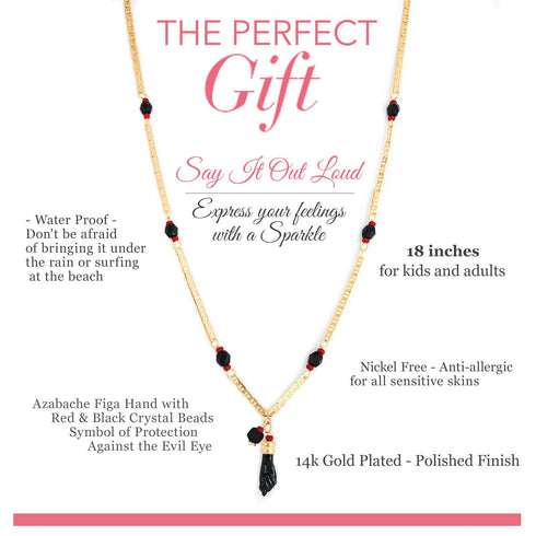 The Genuine Jet Black Azabache Bracelet and Necklace for Evil Eye provides spiritual protection with its red and black crystal beads and Azabache Figa hand charm. It features a waterproof, 18-inch length design, nickel-free materials, and a 14k gold plated finish. This piece is perfect for those who appreciate the unique blend of tradition and style found in Azabache jewelry.