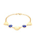 The Blue Evil Eye charm bracelet and Heart Lucky chain rolo link features a stunning combination of heart-shaped charms and blue evil eye beads in 14k gold-filled metal. Its delicate design is enhanced by a fine chain and clasp closure, making it both a stylish accessory and a protective charm bracelet.