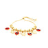 14k gold-filled bracelet with an adjustable chain, adorned with red evil eye charms and tiny elephant pendants.